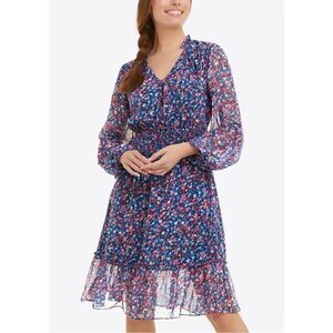 Draper James Smocked Waist Spring Ditsy Floral Long Sleeve Shirt Dress Sz S